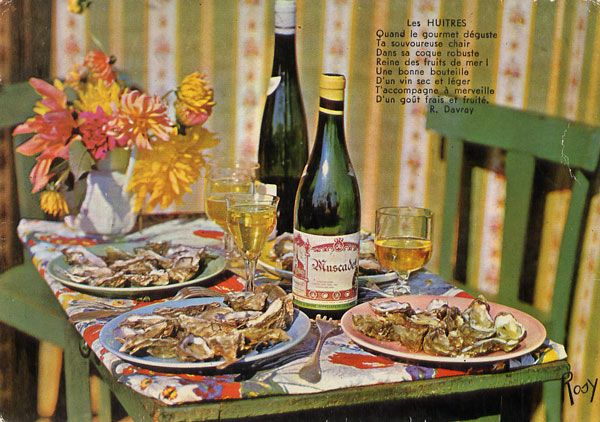 Cartes Postales Pop et  Kitsch des années 50, 70 et 70 coquillages et crustacés / seafood platters
