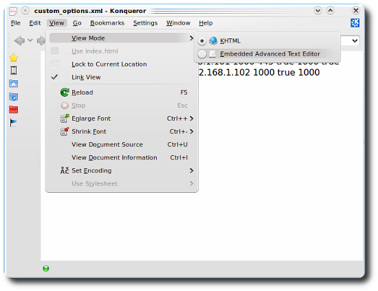 Konqueror showing the view mode selection