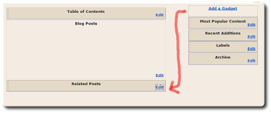 picture of template layout changes - adding related post script