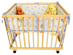 Giường cũi trẻ em đẩy Playpen 2 tầng, 4 cánh màu gỗ