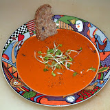 Raw carrot soup topped with radish sprouts and a bit of toasted Ezekiel bread. 2005