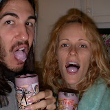 Blueberry-banana IN OUR MOUTHS (in December, note the hoodie and robe)