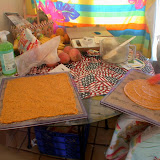 First dehydrator experiments in Summer 2006. Torti-raws! (Corn, flax, bell pepper, lime, salt, love)