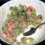 Crunch salad of the day: celery, carrots, green bell peppers, alfalfa sprouts in a tahini based dressing