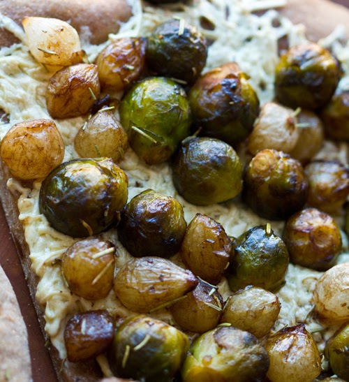 Balsamic Brussel Sprout, Pearl Onion Vegan Pizza. Vegan Recipe