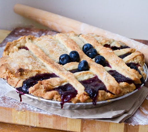 Blueberry & Bosc Pear Pie. with a two-faced pie crust. -  HealthyHappyLife.com