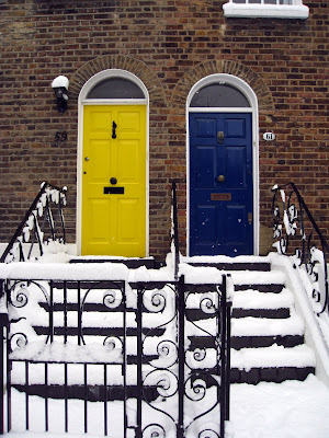 Doorsteps in Hampstead covered in snow
