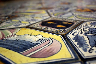 Mosaic table at Chateau St Julien l'Ars in France