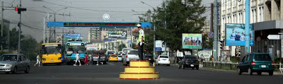 Policeman directing traffic in Ulaanbaatar Mongolia