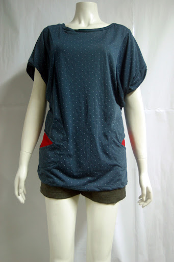 Steel Blue cotton with tiny white stars, batwing tee with pocket. MPOR0409-005 S$ 33.90 PTP:16" STH: 29"