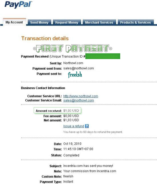 1st payment from Incentria
