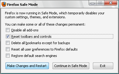Firefox reset toolbars and controls