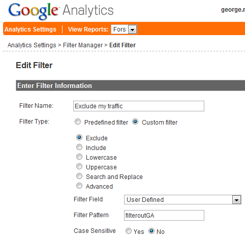 Google Analytics exclude filter