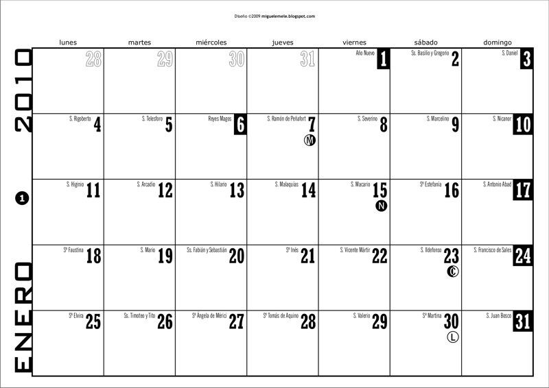 Calendario 2010 (PDF) - Diseño de Miguel Emele, para descargar e imprimir.
miguelemele.blogspot.com