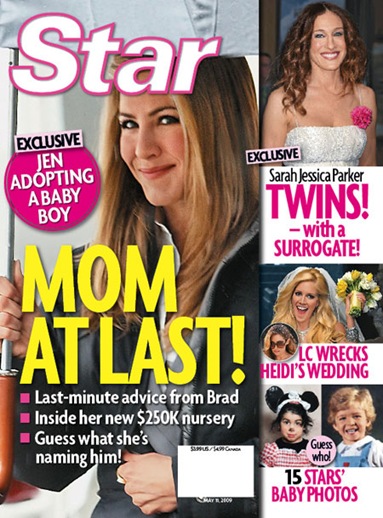 Jennifer Aniston Adopting a Baby Boy star magazine cover photo