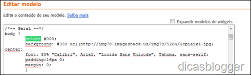 editando cores e fontes no blogger