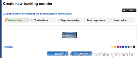 Configurações do contator histats-counter