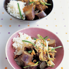 Steamed Eggplant and Mushrooms with Peanut Sauce