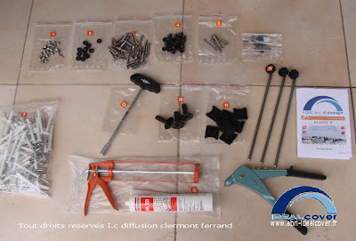 abri de piscine : detail de la visserie et des outils fournis avec votre abri piscine 
