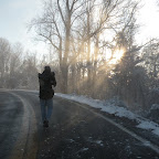 March 3rd, The day after the big storm on the mountain top.  Babe walks into the light while being blasted by snowballs thrown by the trees and the strong wind.