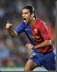 Rafa Marquez celebrates a Goal for Barcelona