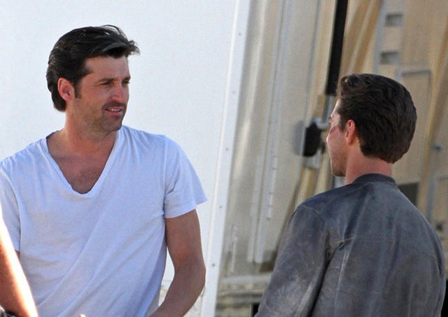 Patrick Dempsey and Shia LaBeouf are seen on location for "Transformer 3 : Dark of the Moon" on October 28, 2010 in Los Angeles, California.