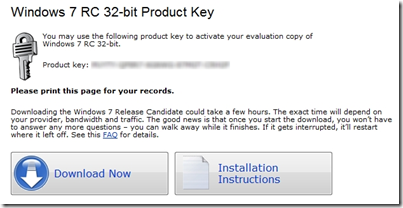 Página de Download e PKey do Windows 7