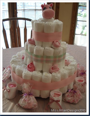 Finished diaper cake - for a girl Finished diaper cake - for a girl