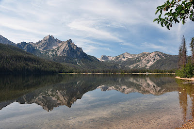 mountains reflected in stanley lake