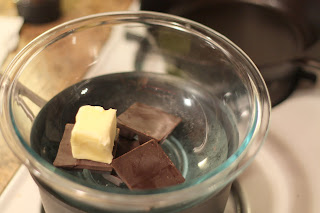 picture of chocolate and butter being melted in double boiler