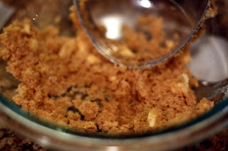 Mix together ingredients for topping with a pastry blender or fork