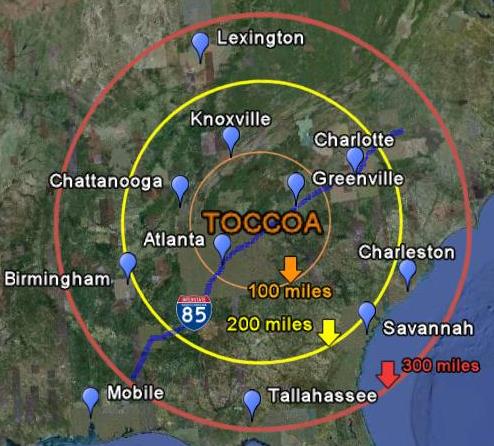 Toccoa Stephens County map