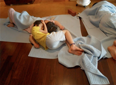 mom and child alsleep in a jjimjilbang