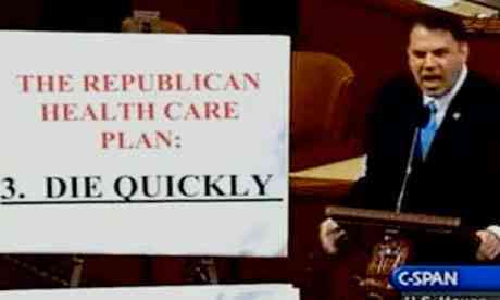 Florida congressman Alan Grayson vocalization about US healthcare reform, twenty-nine Sep 2009. Photograph: C-Span