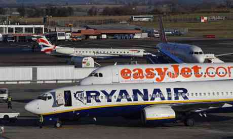Ryanair and easyJet planes line up.