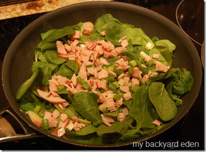 add spinach and Canadian Bacon