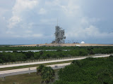 Closer shot of the launch pad.  The crawler travels down the gravel road in front.
