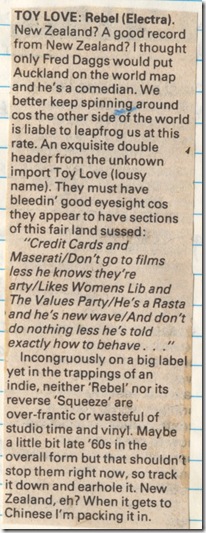 Toy Love NME review 1979