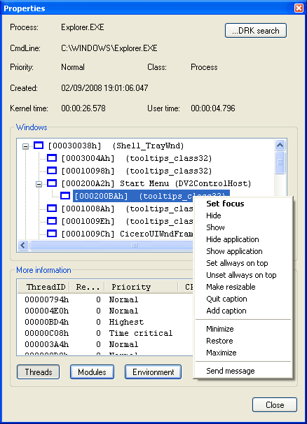 View a process properties