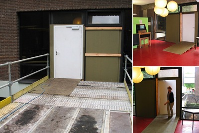 Tijdelijke bibliotheekingang weergegeven