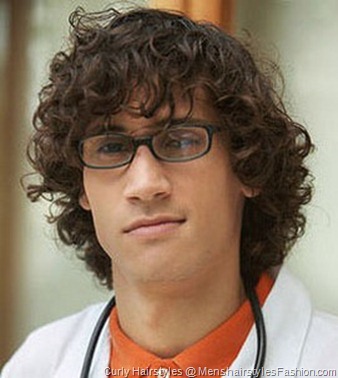 Long medium wavy and curly hairstyle for men with long curly bang