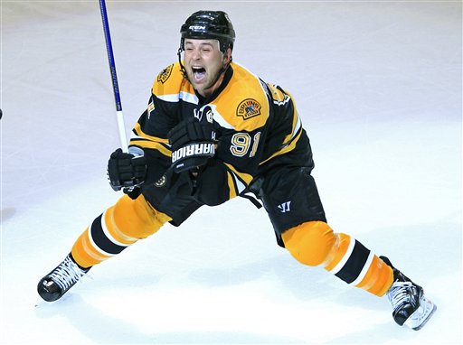 Marc Savard celebrating his overtime goal