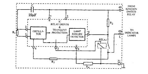 Typical electronic flasher circuit. Typical electronic flasher circuit.