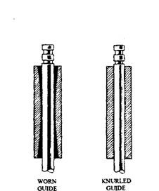 Knurled valve guide and worn valve guide. 