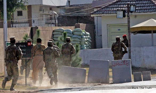 Security forces securing the area after the gunfire by the terrorists. Two of the terrorists blow themselves up, while the other two opened fire inside the mosque. MTT
