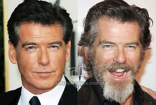 pierce brosnan beard - before and after