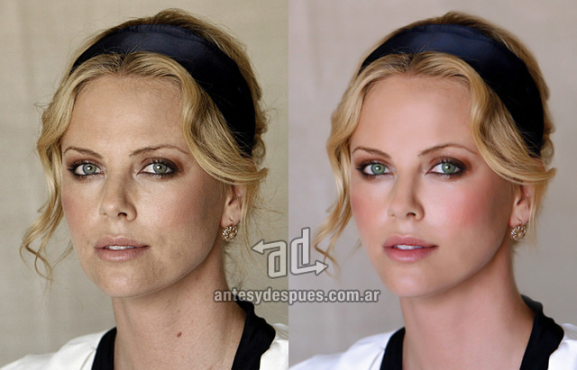 Charlize heron Before and after Photoshop