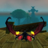 Halloween in WoW.  This is my Shammy hearthing as a bat.  (Oct, 2006)