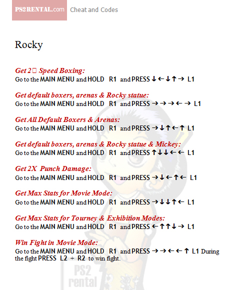 Rocky,playstation 2 cheat code reviews features