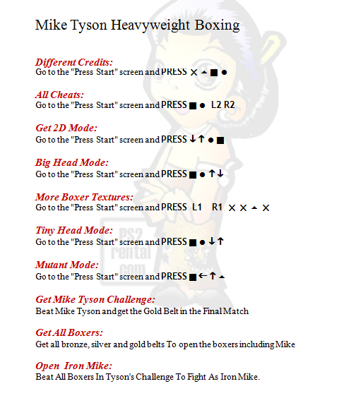 Miketyson Heavy weight Boxing,playstation 2 cheat code reviews features